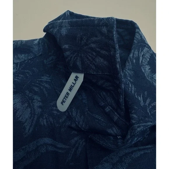 NWT Peter Millar MARIUS Crown Crafted S/S Casual Sport Shirt IND Blue LARGE $200 - Picture 6 of 12